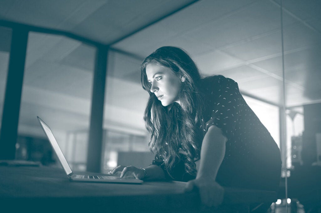 Woman working on a laptop