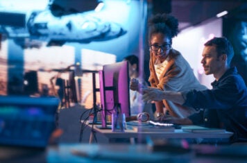 AI generated image of man and woman working at computer