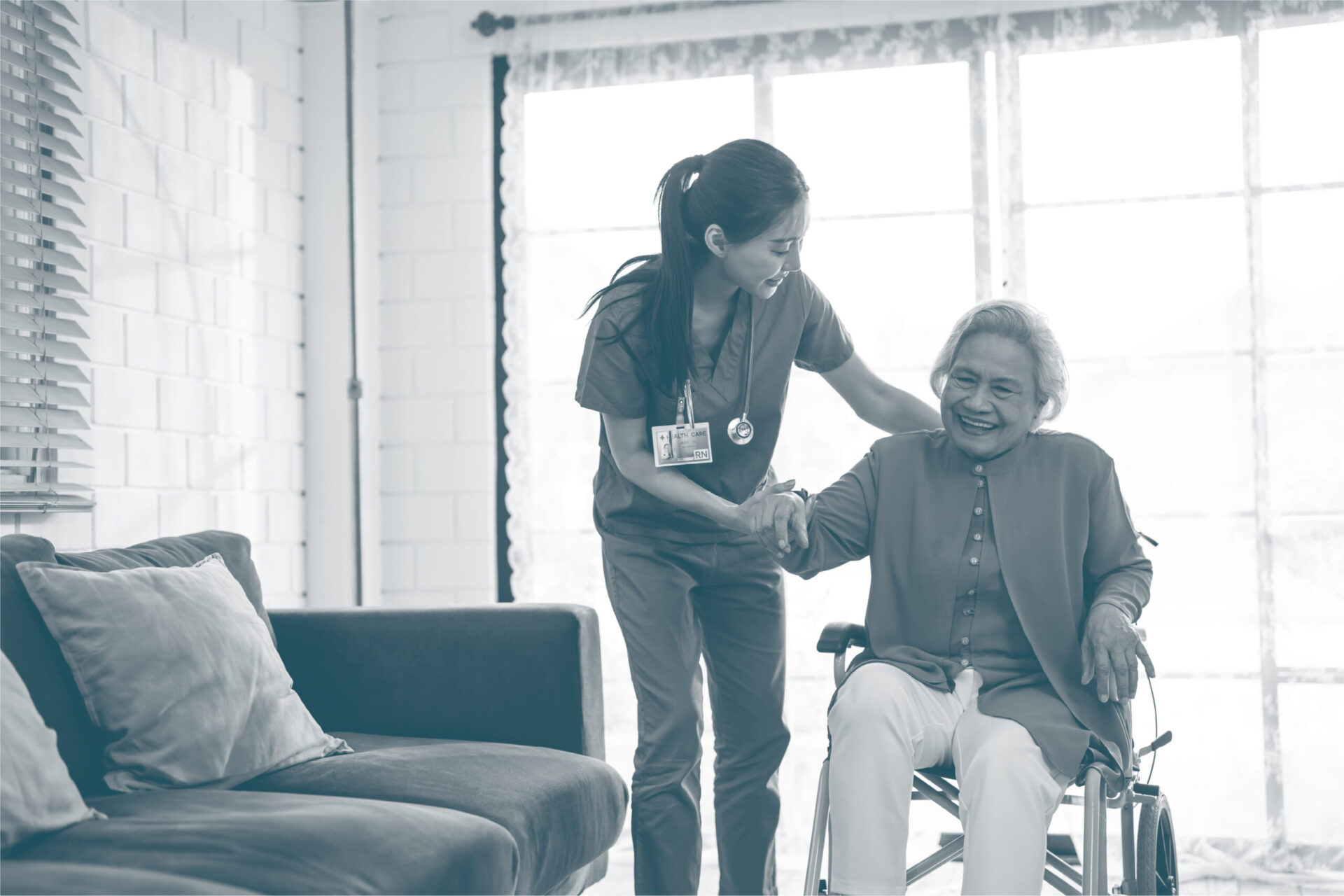 Assisted living nurse helping a resident
