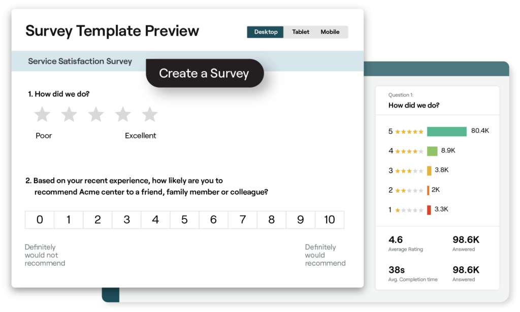 Example of Survey Template Preview in the Reputation platform