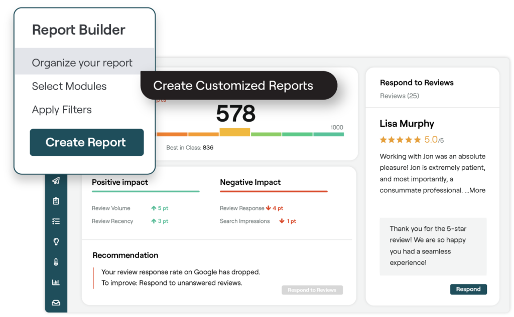 Example of report builder in the Reputation platform