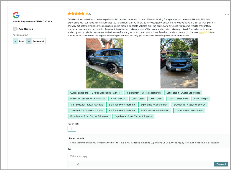 Example of a Google review in the application