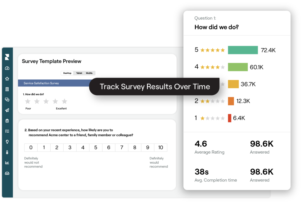 Example of survey template preview in Reputation platform