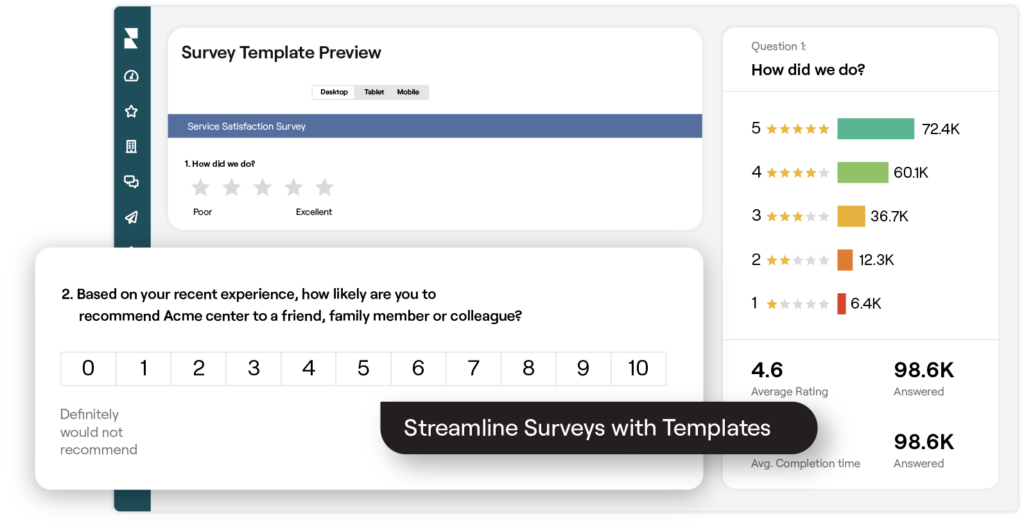 Example of survey template in Reputation platform